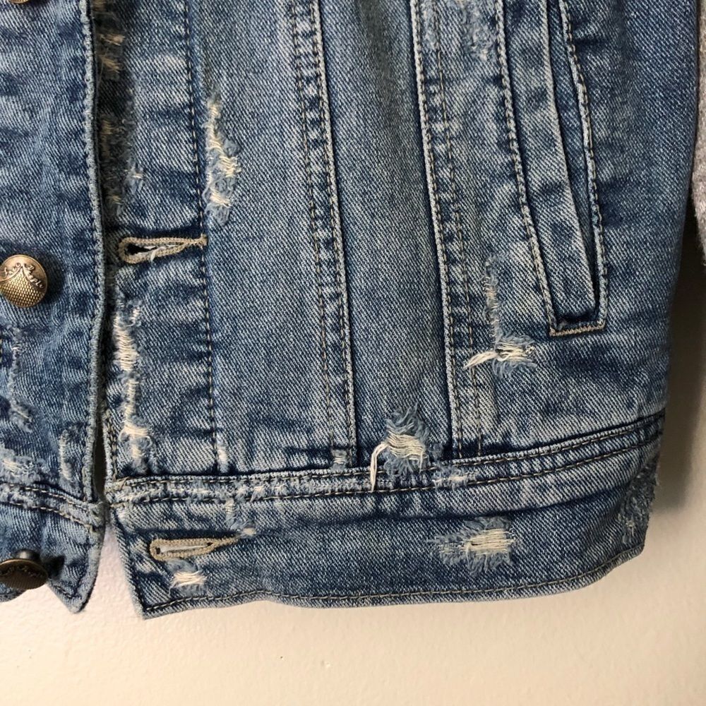 Free People Half Knit Distressed Denim Jacket - Picture 6 of 13